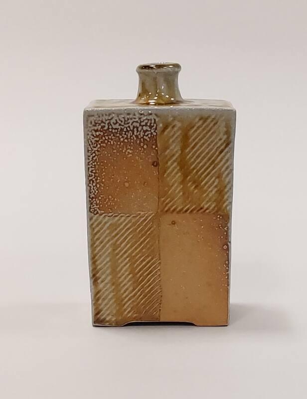 Stoneware Press-moulded Bottle with Salt Glaze and Iron Ash Glaze