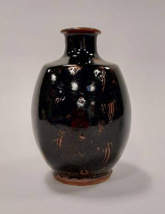 Footed Squared Bottle Vase with Tenmoku Glaze Over Iron Glazes
