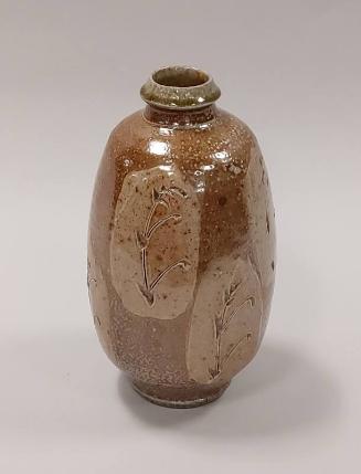 Large Salt Glaze Squared Bottle Vase With Incised Decoration