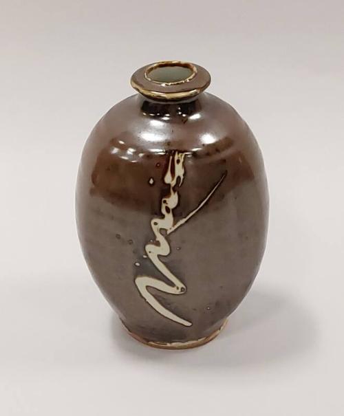 Stoneware Vase with Kaki Glaze and Wax Resist Decoration