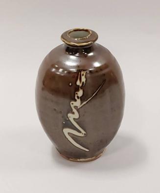 Stoneware Vase With Kaki Glaze and Wax Resist Decoration