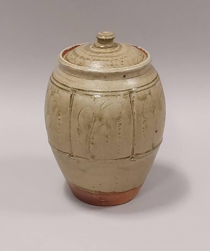 Large Stoneware Lidded Jar with Green Ash Glaze
