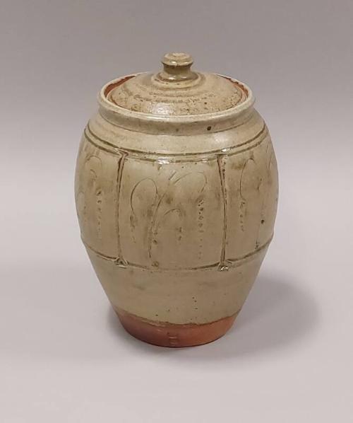 Large Stoneware Lidded Jar with Green Ash Glaze