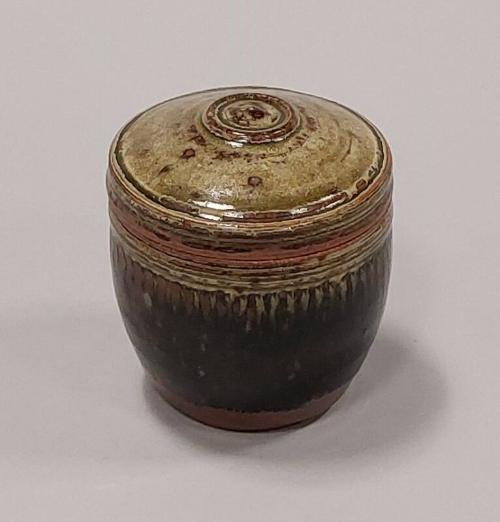 Stoneware Lidded Caddy with Green Ash and Tenmoku Glazes