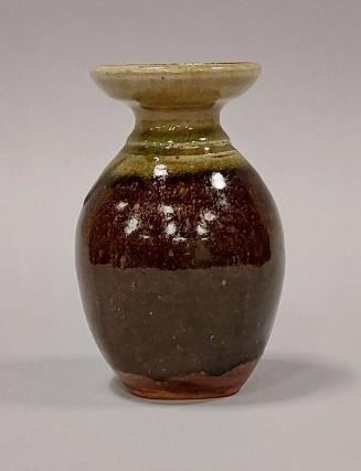 Stoneware Small Vase or Bottle with Tenmoku and Green Ash Glazes