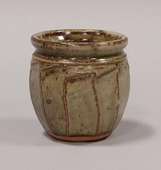 Stoneware Small Cut-Sided Jar with Mottled Green Ash Glaze