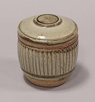 Stoneware Covered Jar or Caddy with Green Celadon Glaze and Fluted Decoration