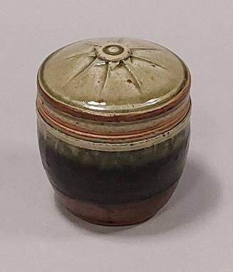 Stoneware Lidded Jar or Caddy with Celadon and Tenmoku Glazes