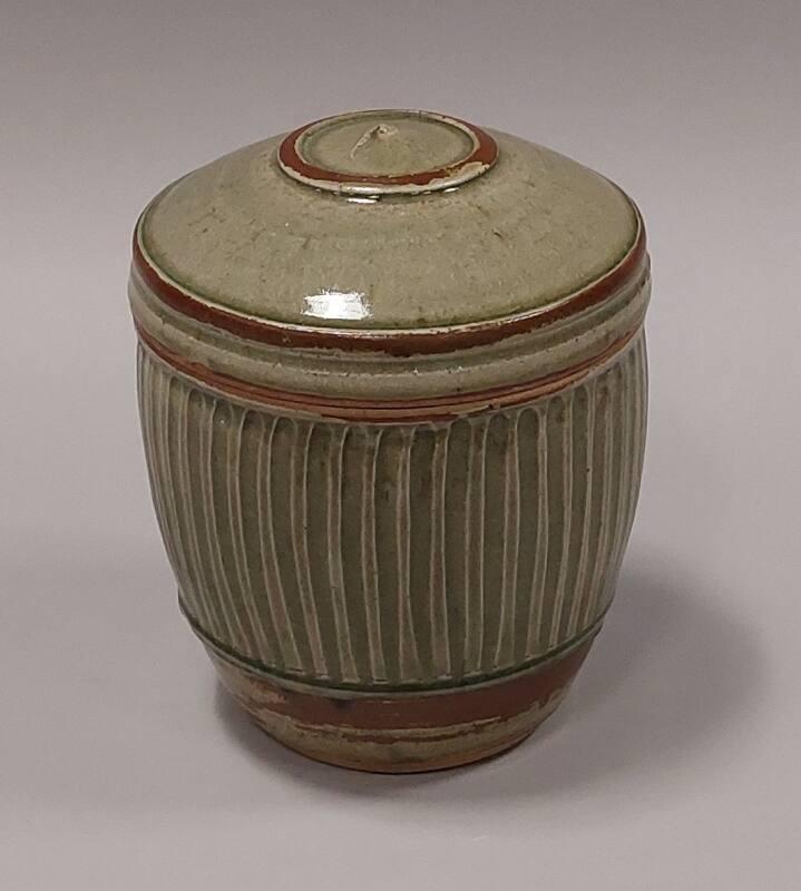 Stoneware Large Covered Fluted Caddy