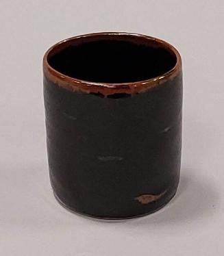 Oval Stoneware Pot with Tenmoku Glaze And Iron Glazes