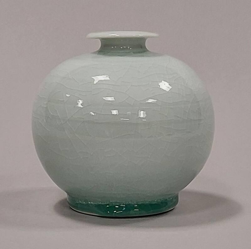Globular Vase with Short Neck and Celadon Crackle Glaze