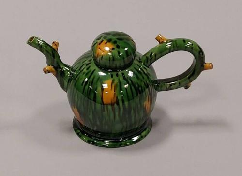 Earthenware Teapot with Whieldon Style Glaze and Off-Centre Cover