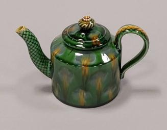 Earthenware Canister Teapot With Whieldon Style Glaze And Scale Pattern