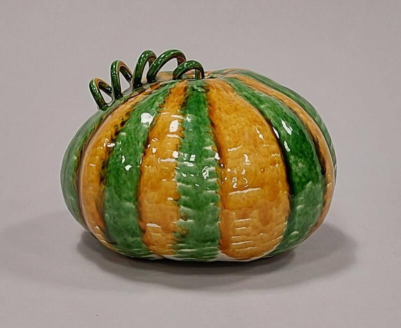 Porcelain Gourd with Whieldon Style Glaze and Spiral Stalk