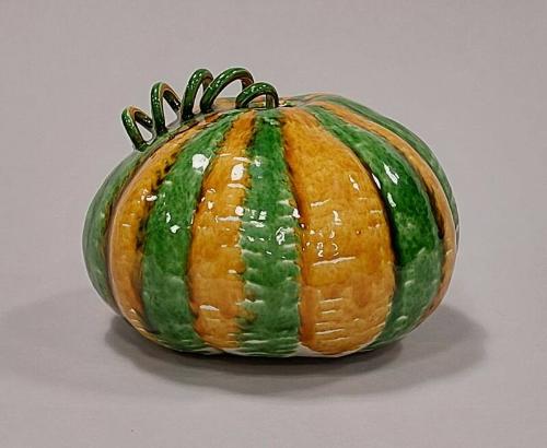 Porcelain Gourd with Whieldon Style Glaze and Spiral Stalk