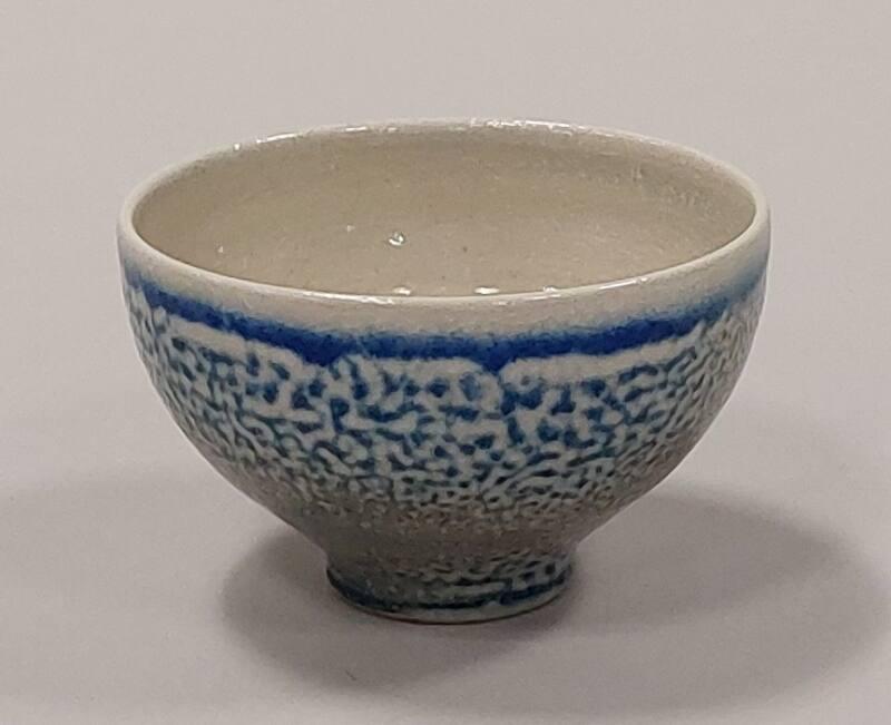 Blue And Beige Stoneware Bowl with Soda Glaze