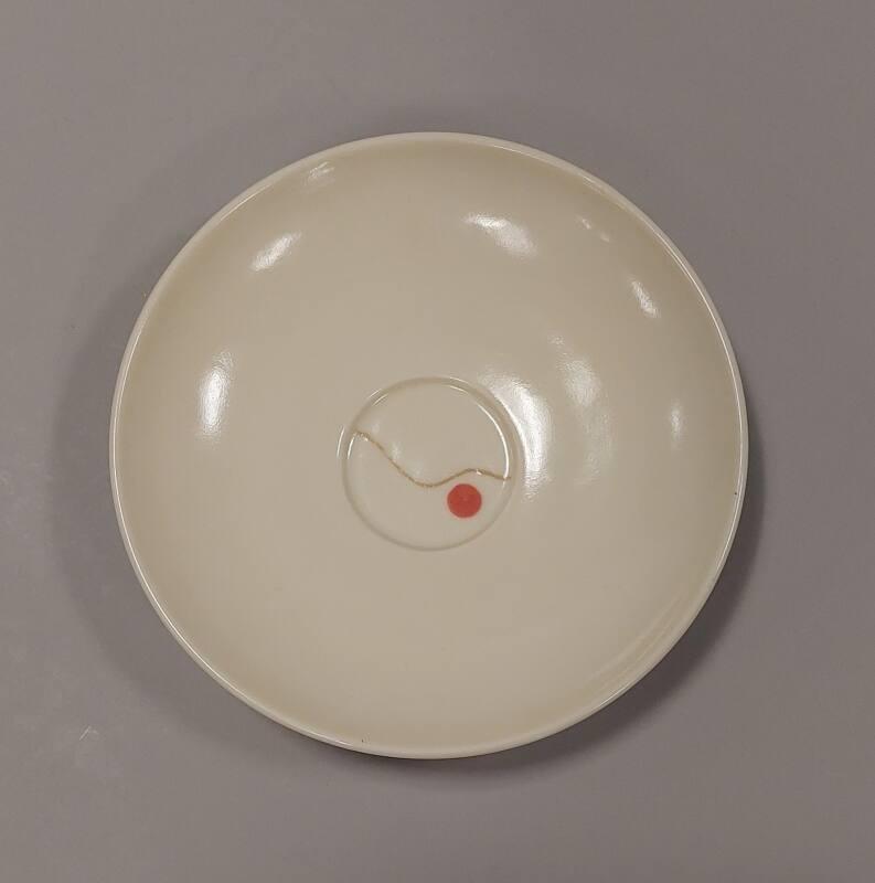 Porcelain Oxidised Celadon Saucer With Pink Dot