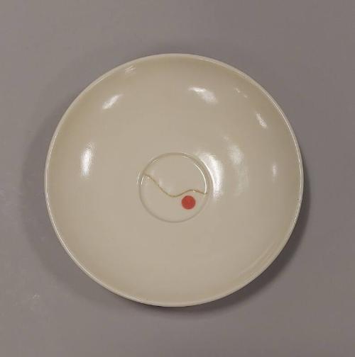 Porcelain Oxidised Celadon Saucer With Pink Dot