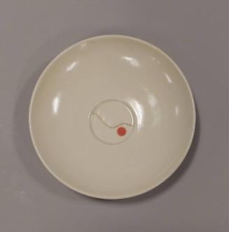 Porcelain Oxidised Celadon Saucer With Pink Dot