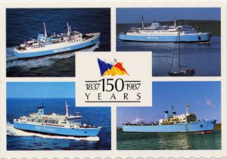 Colour postcard showing St Ola, St Clair, St Magnus and St Sunniva, marking 150th anniversary o…