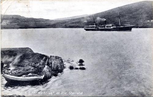 view of starboard side of 'st nicholas' at voe, shetland