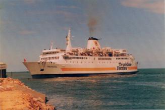Colour postcard of 'Tregastel' in livery of Truckline ferries, 1990