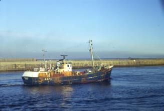 colour slide showing the trawler Spinningdale in Aberdeen harbour