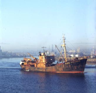 colour slide showing the trawler Aberdeen Distributor in Aberdeen harbour