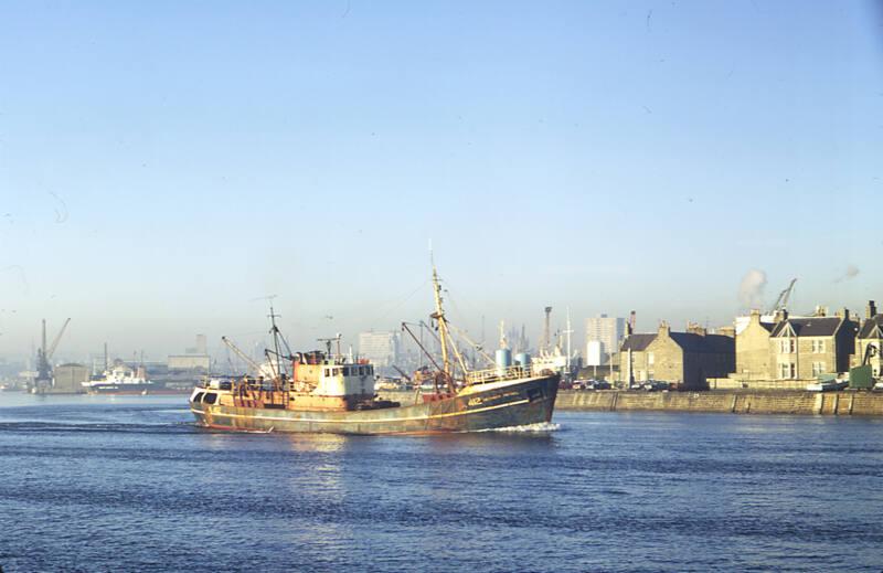 colour slide showing the trawler Seaward Petrel in Aberdeen harbour