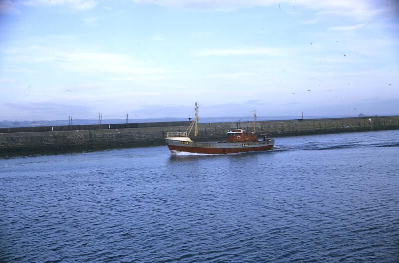 colour slide showing the trawler Bervie Braes in Aberdeen harbour