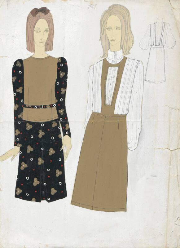 Drawing of Top, Skirt, Blouse and Pinafore