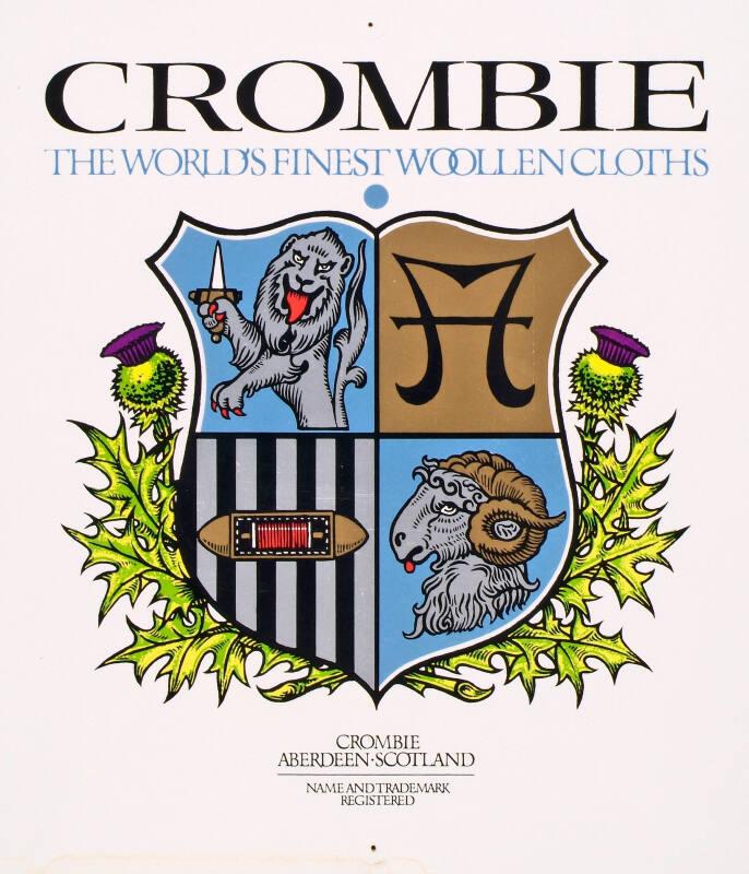 Crombie Display Card: Coat of Arms "Crombie the World's Finest Woollen Cloths"