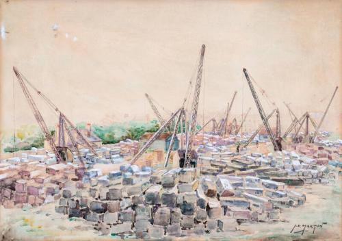 Aberdeen Granite Supply Association's Yard with Derrick Cranes