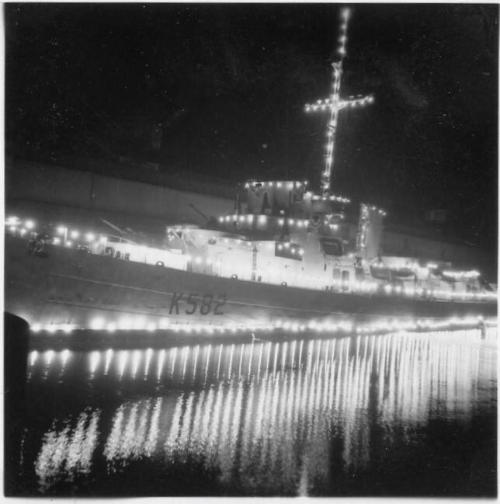 Black and White Photograph in album of HMS Hargood (K582) visiting Aberdeen