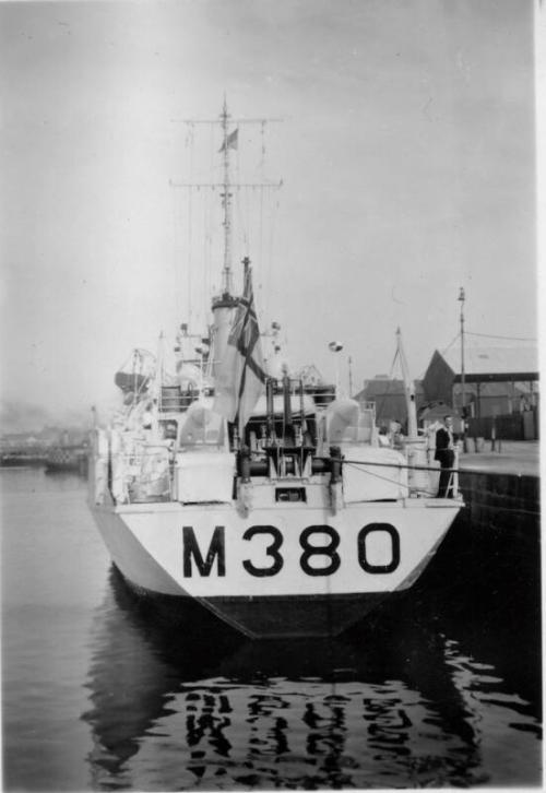 Black and White Photograph in album of Royal Navy ship HMS MARINER  visiting Aberdeen