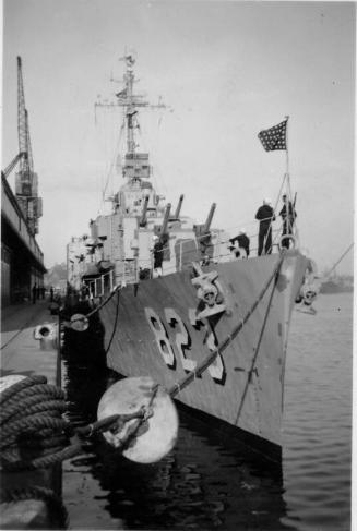 Black and White Photograph in album of USS Samuel B Roberts visiting Aberdeen