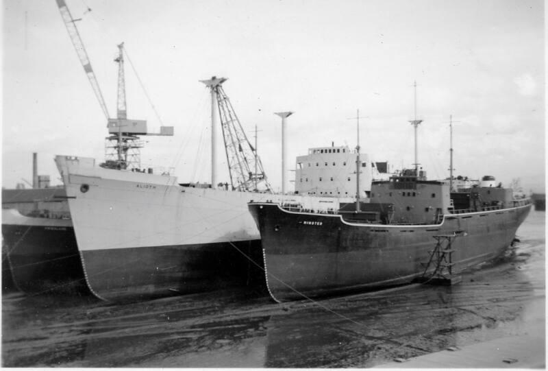 Black and White Photograph in album of 'Minster'  and 'Alioth' fitting out at Burntisland Shipyard