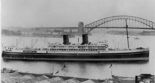 Black and White Photograph in album of 'Chitral' P&O Liner in Sydney Harbour