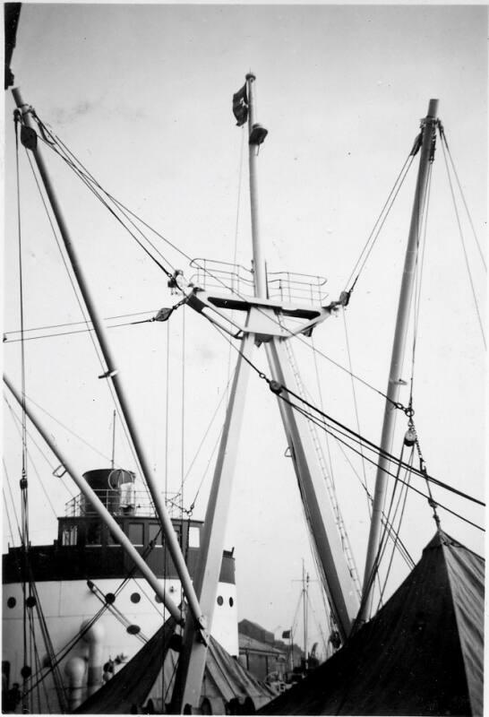 Black and White Photograph in album of cargo vessel 'Falster' rigging