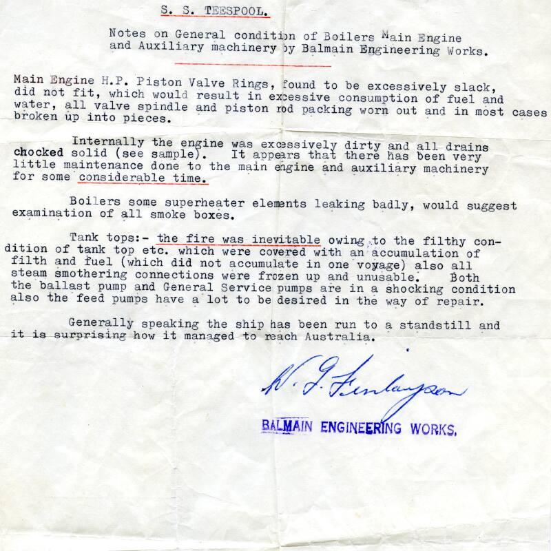 report on engines of SS Teespool