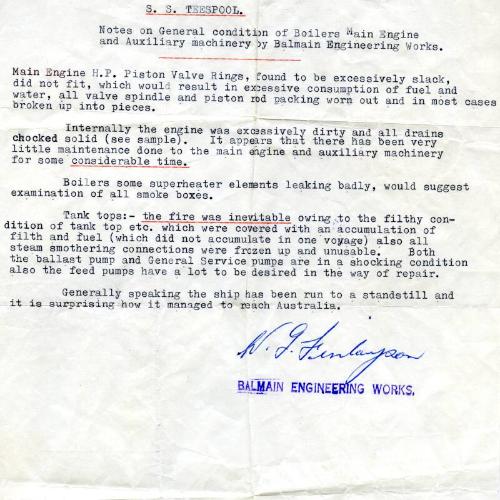 report on engines of SS Teespool