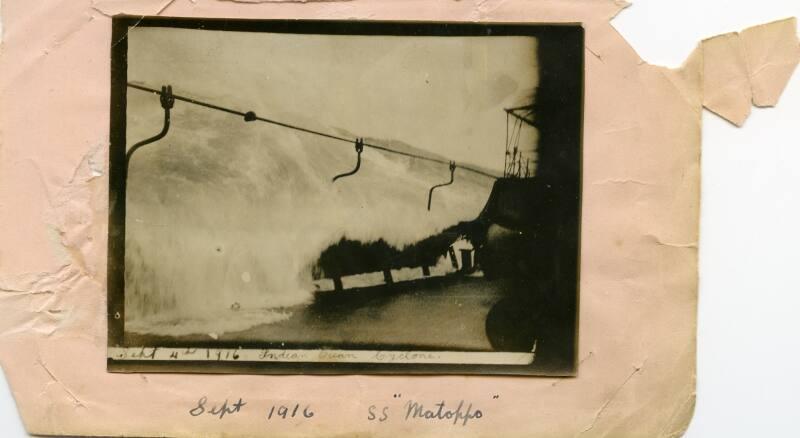 Photograph of SS Matoppo during cyclone, 1916