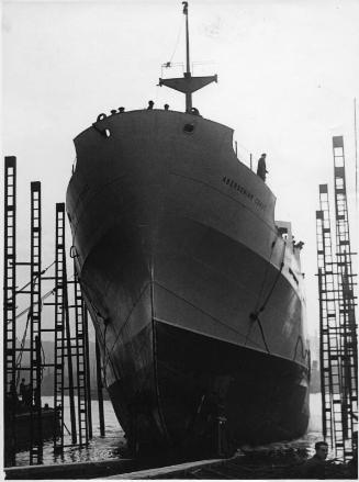 Black and white photograph of launch of aberdonian coast 27/9/1946