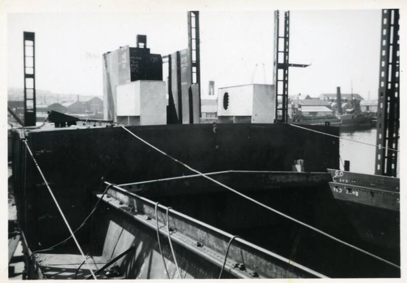 black and white photograph of motor coaster Anno under construction