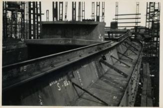 black and white photograph of motor coaster Anno under construction