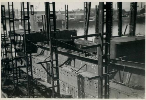 black and white photograph of motor coaster Anno under construction