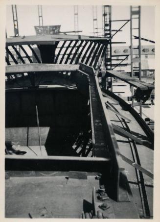 black and white photograph of motor coaster Anno under construction