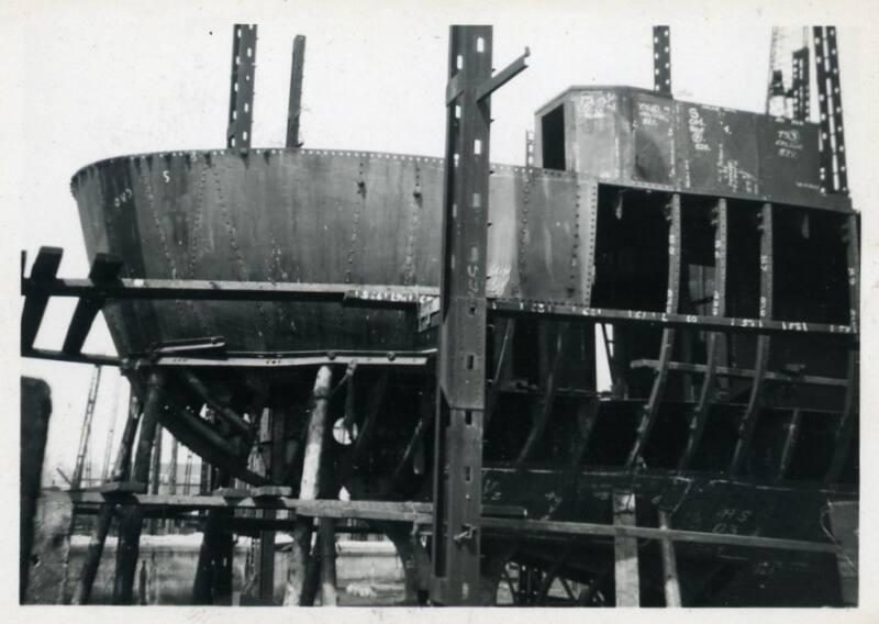 black and white photograph of motor coaster Anno under construction