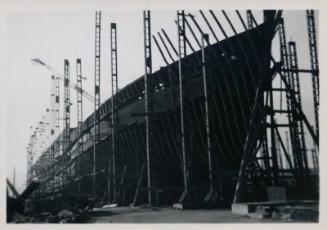 black and white photograph of motor coaster Anno under construction