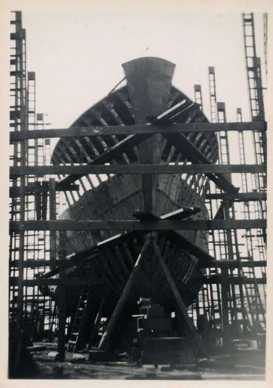 black and white photograph of motor coaster Anno under construction